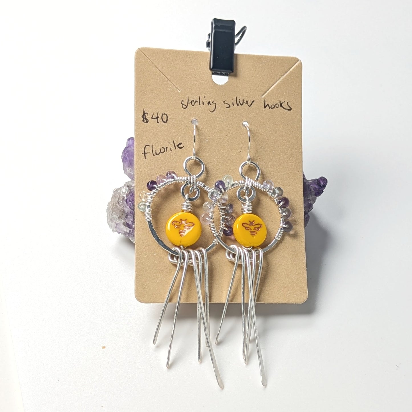 Bumble Bee and Fluorite Paddle Earrings