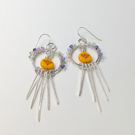 Bumble Bee and Fluorite Paddle Earrings