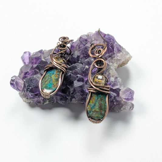 Vivid Shattuckite and Citrine Drop Earrings