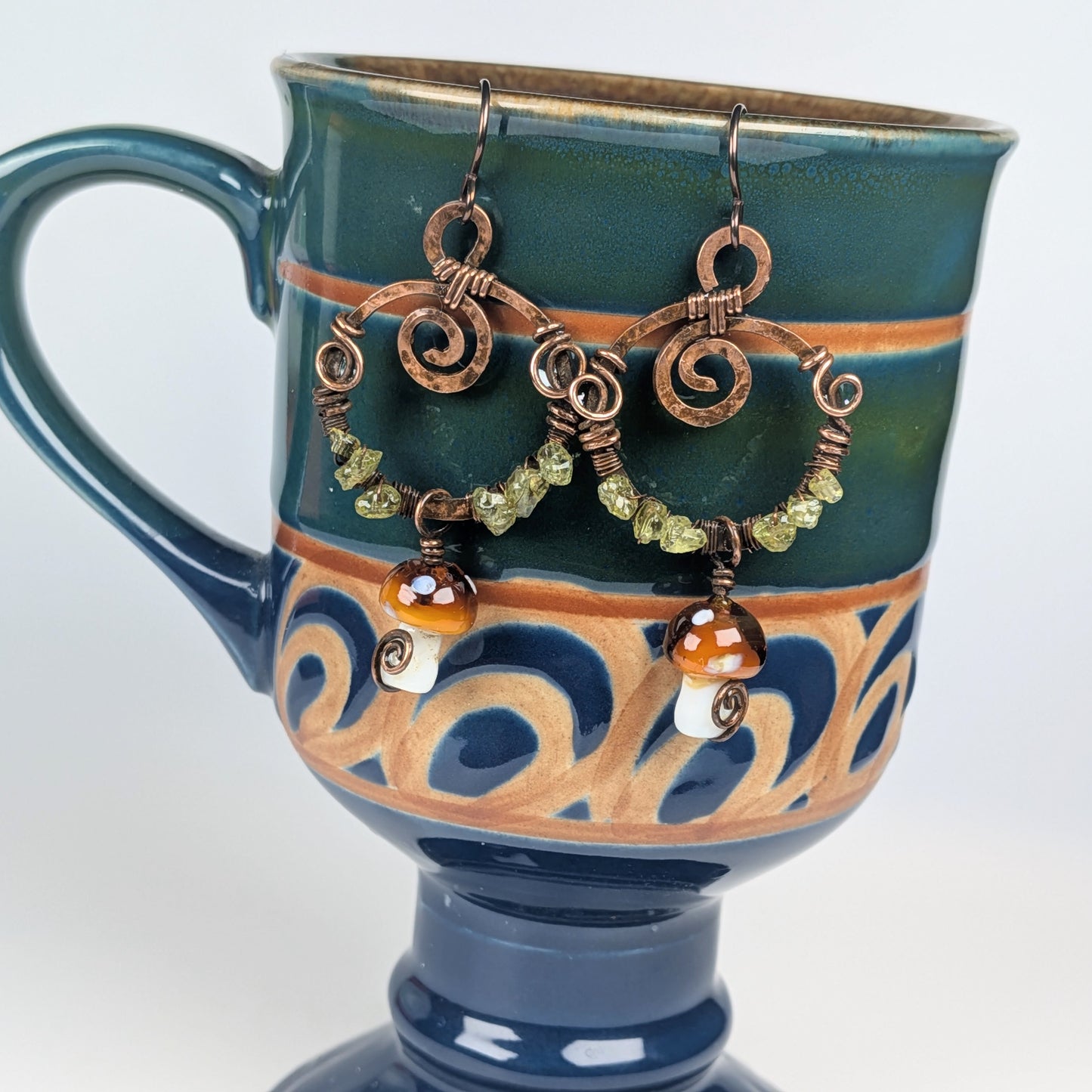 Mushroom Wreath Dangle Earrings with Peridot