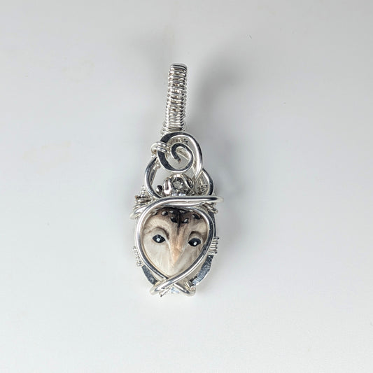 Micro Owl Pendant in Silver with White Topaz
