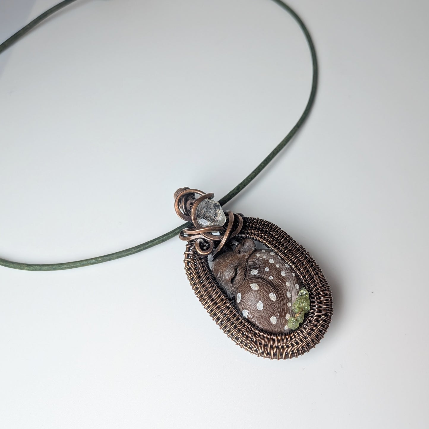 Fawn Necklace with Peridot and Herkimer Diamond