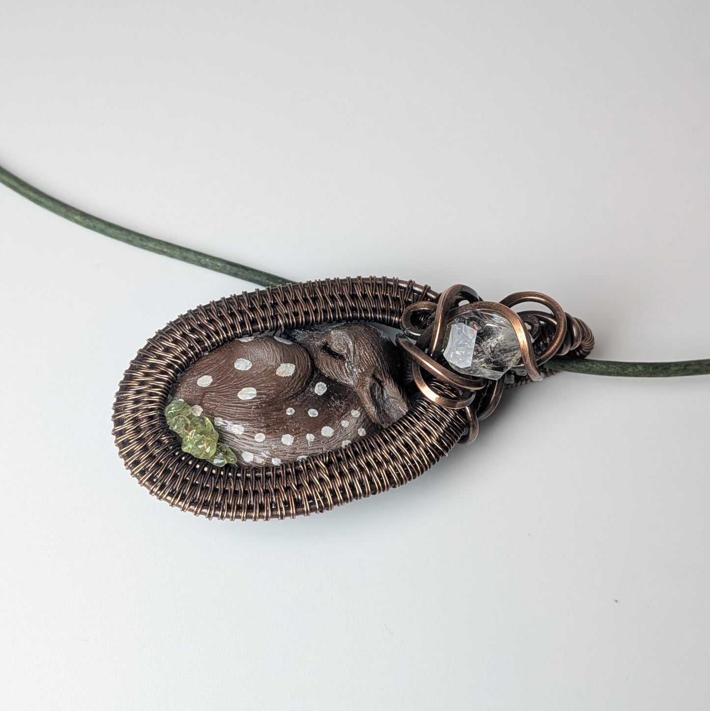 Fawn Necklace with Peridot and Herkimer Diamond