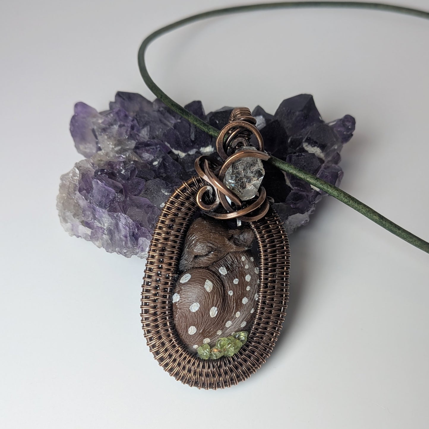 Fawn Necklace with Peridot and Herkimer Diamond