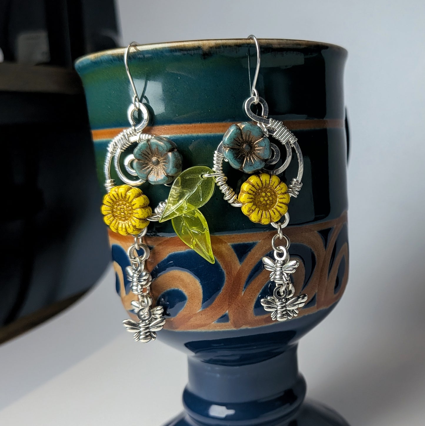 Yellow and Green Bee Swarm Earrings