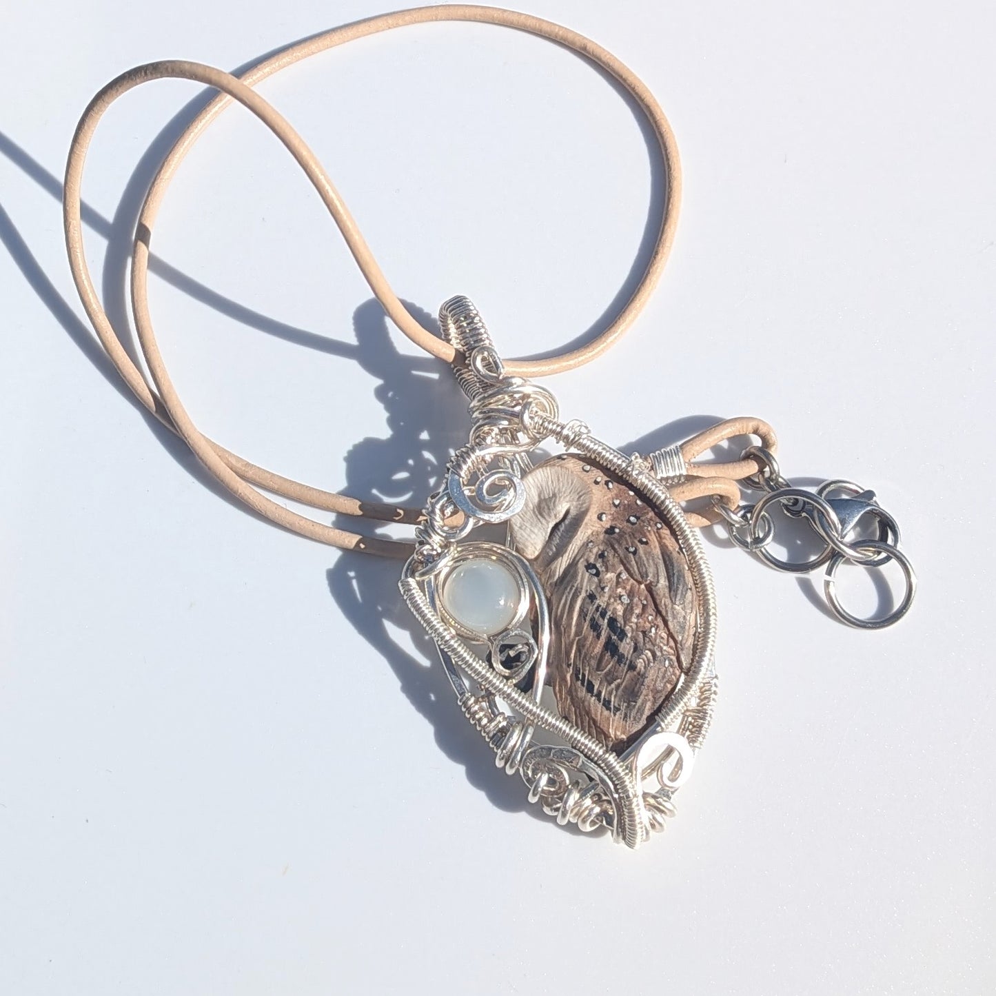 Sleepy Owl Pendant with Silky Moonstone