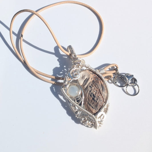 Sleepy Owl Pendant with Silky Moonstone