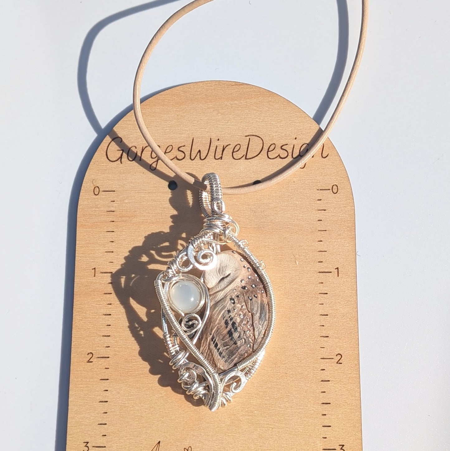 Sleepy Owl Pendant with Silky Moonstone