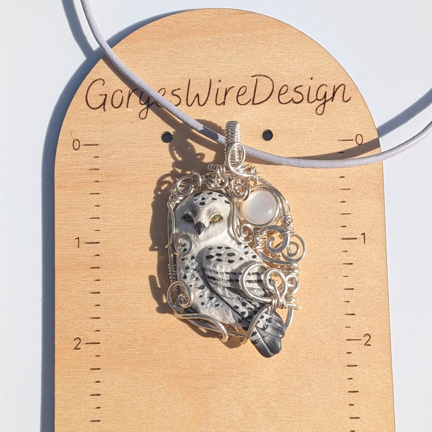 Snow Owl Pendant with Silky Moonstone