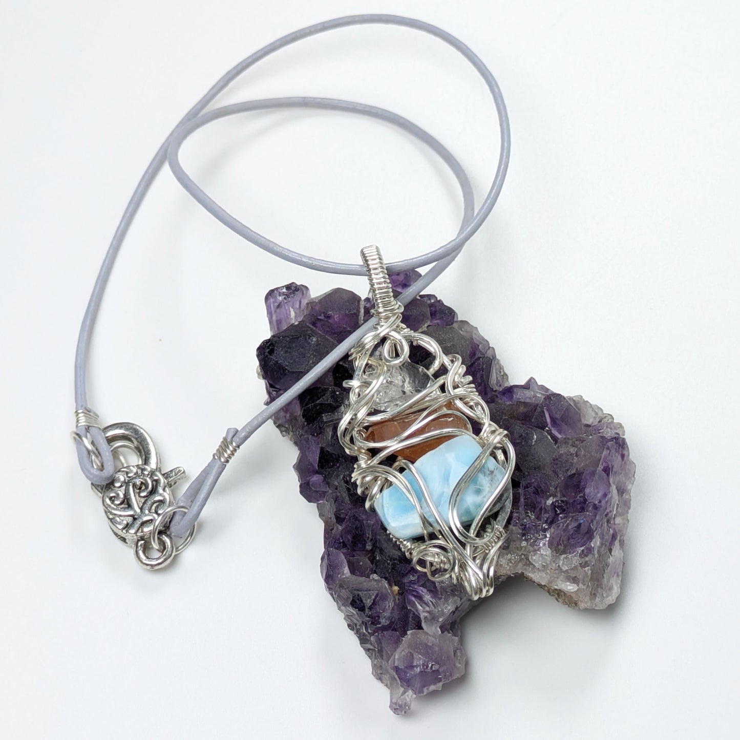Multi-Stone Pendant with Larimar, Quartz, and Herkimer Diamond