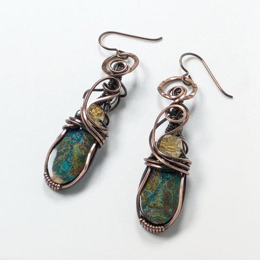 Vivid Shattuckite and Citrine Drop Earrings