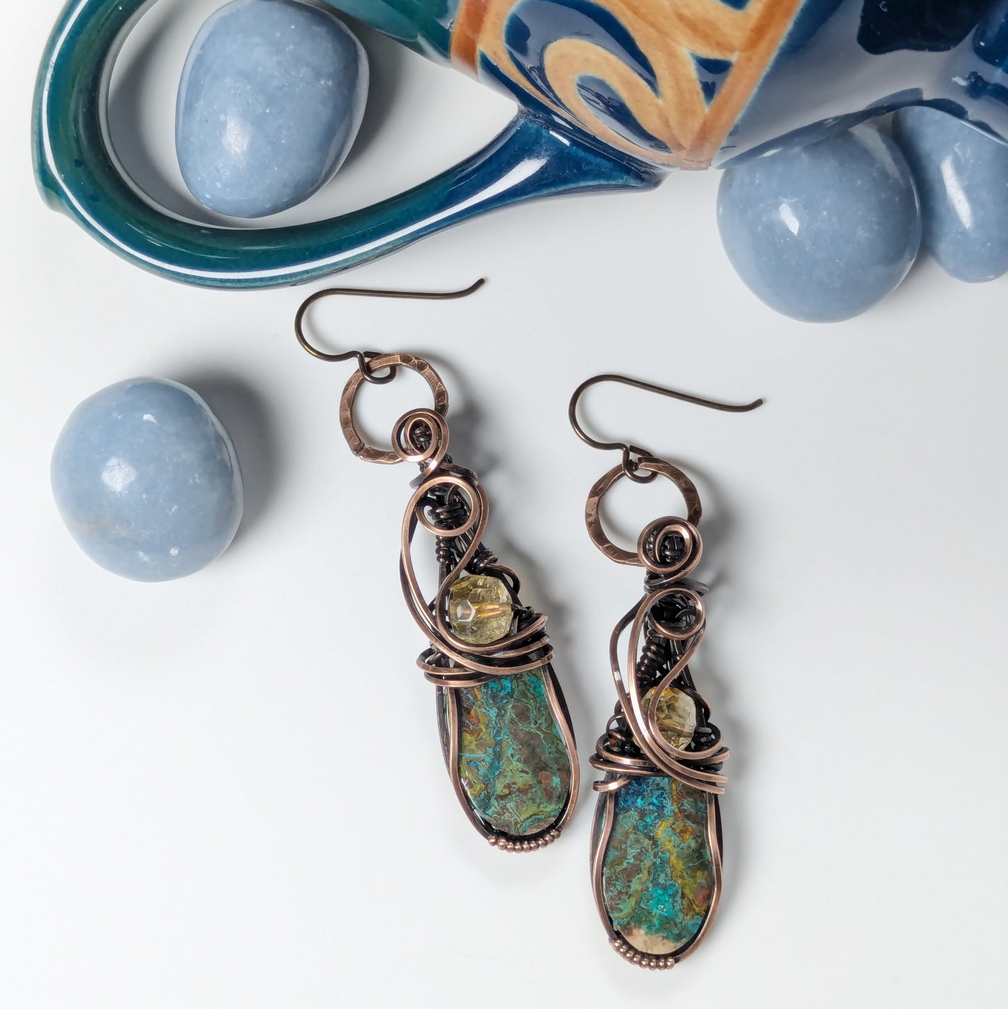 Vivid Shattuckite and Citrine Drop Earrings