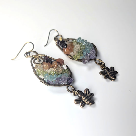 Brass Rainbow Bumble Bee Earrings