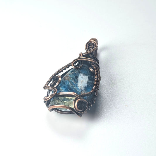 Vibrant Blue Apatite Pendant with Gold Apatite Crystal