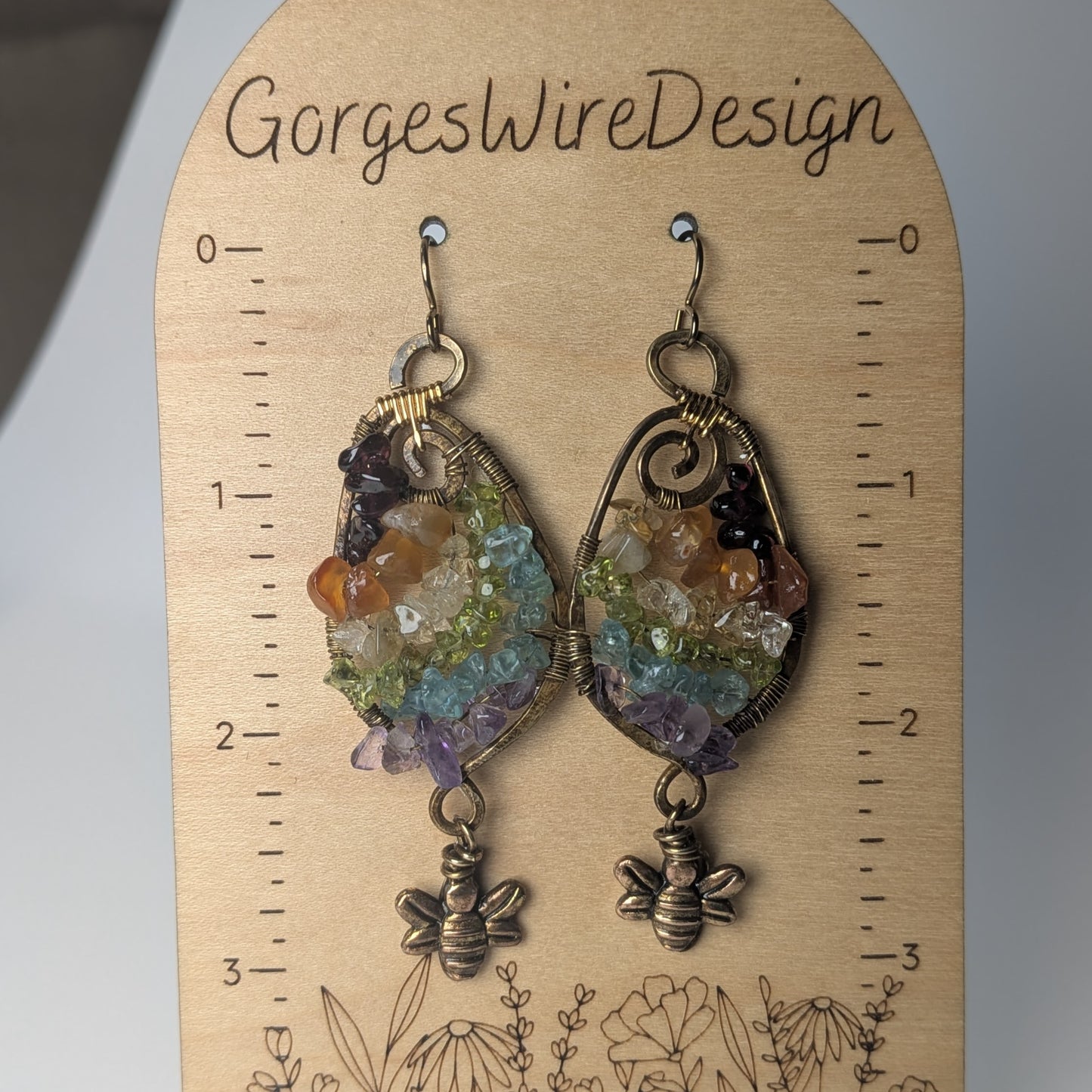 Brass Rainbow Bumble Bee Earrings