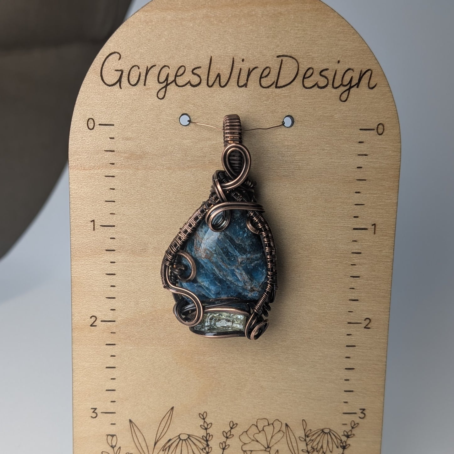 Vibrant Blue Apatite Pendant with Gold Apatite Crystal