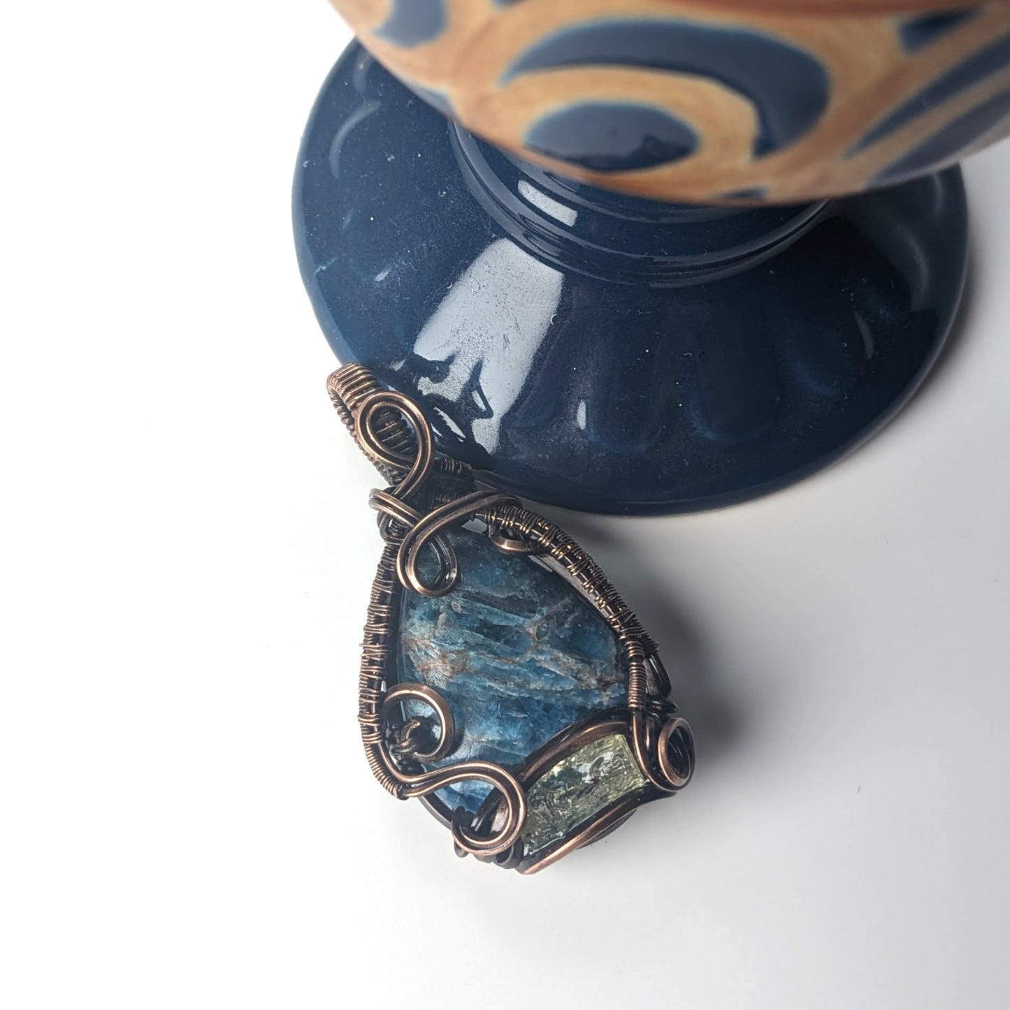 Vibrant Blue Apatite Pendant with Gold Apatite Crystal