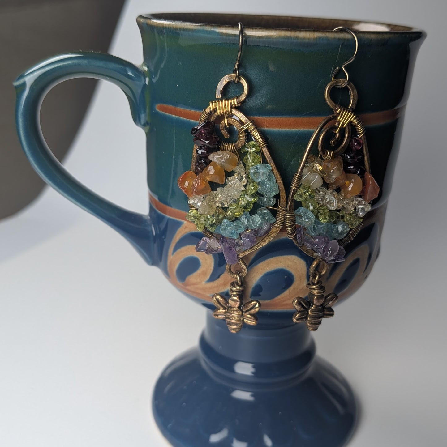 Brass Rainbow Bumble Bee Earrings