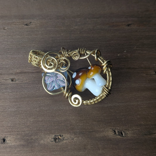 Brass Gold Double Mushroom Pendant