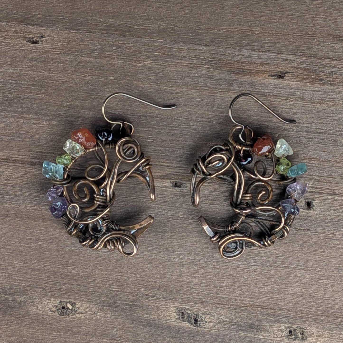Rainbow Copper Moon Earrings