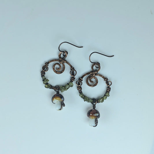 Mushroom Wreath Dangle Earrings with Peridot
