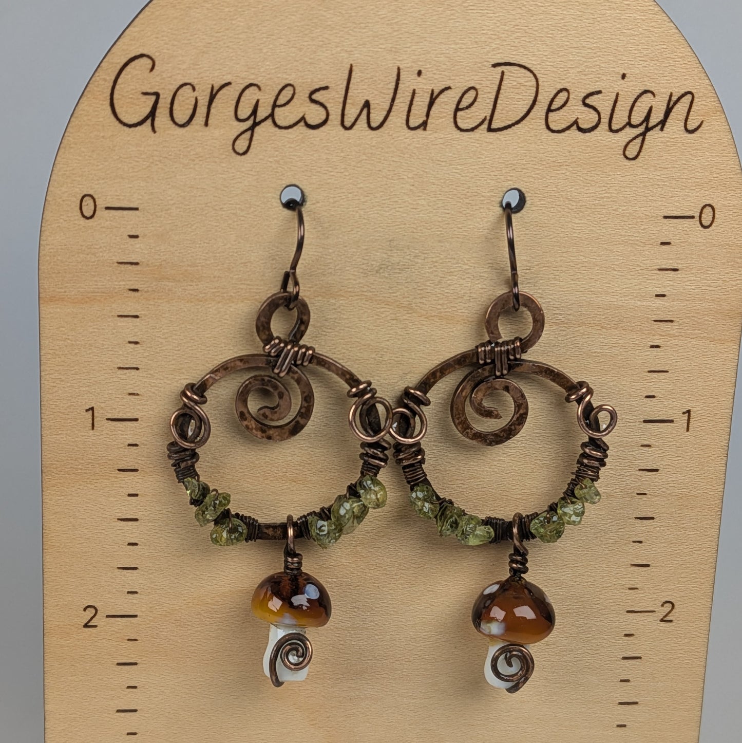 Mushroom Wreath Dangle Earrings with Peridot