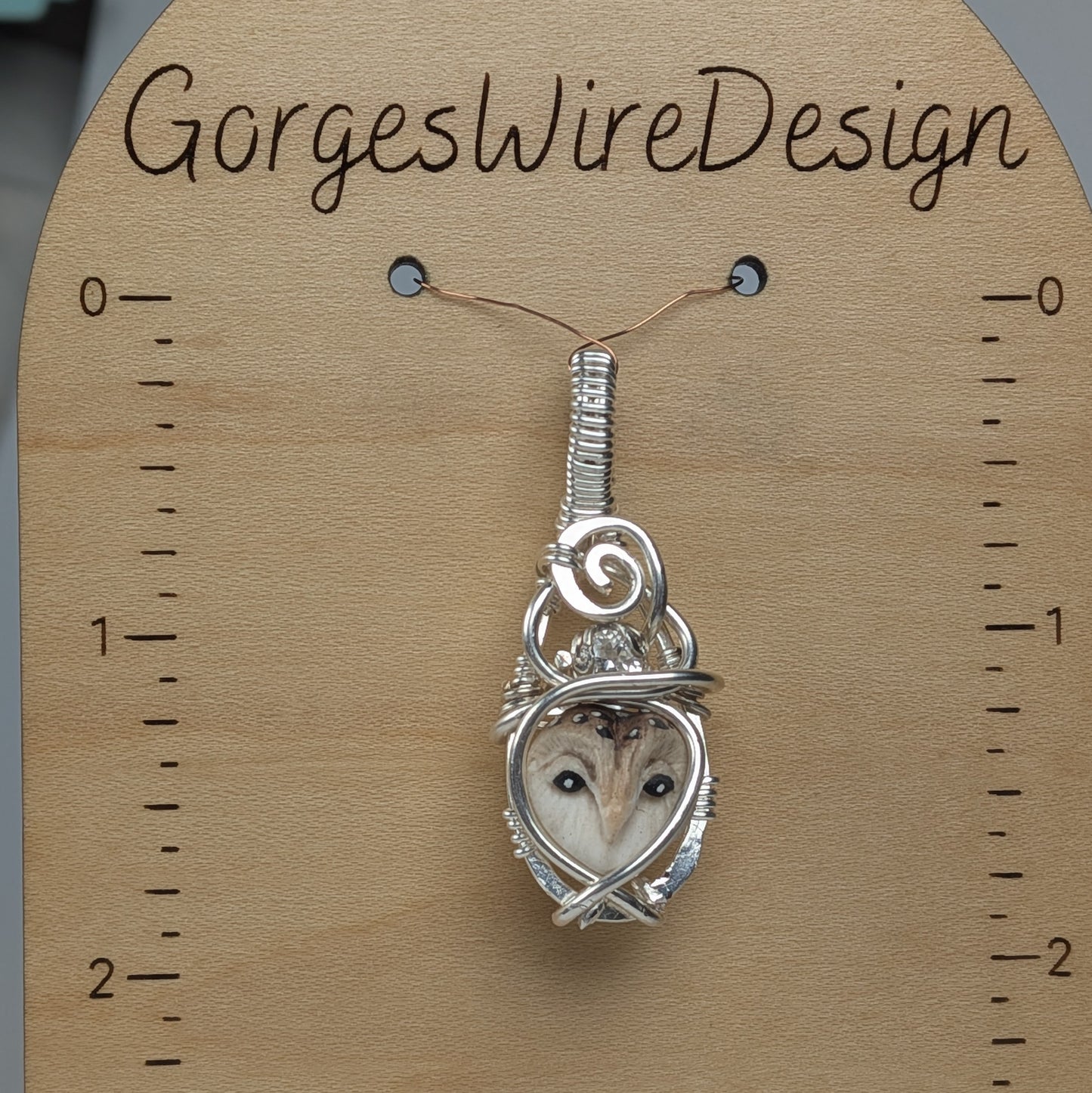 Micro Owl Pendant in Silver with White Topaz