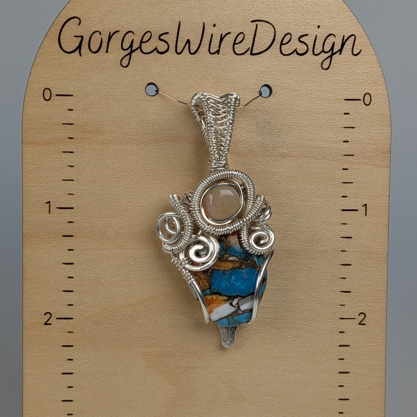 Spiny Oyster Turquoise Pendant with Opal Bead