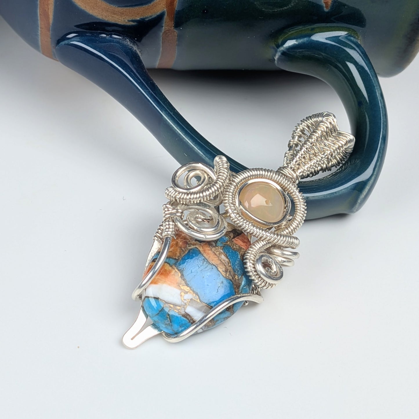 Spiny Oyster Turquoise Pendant with Opal Bead