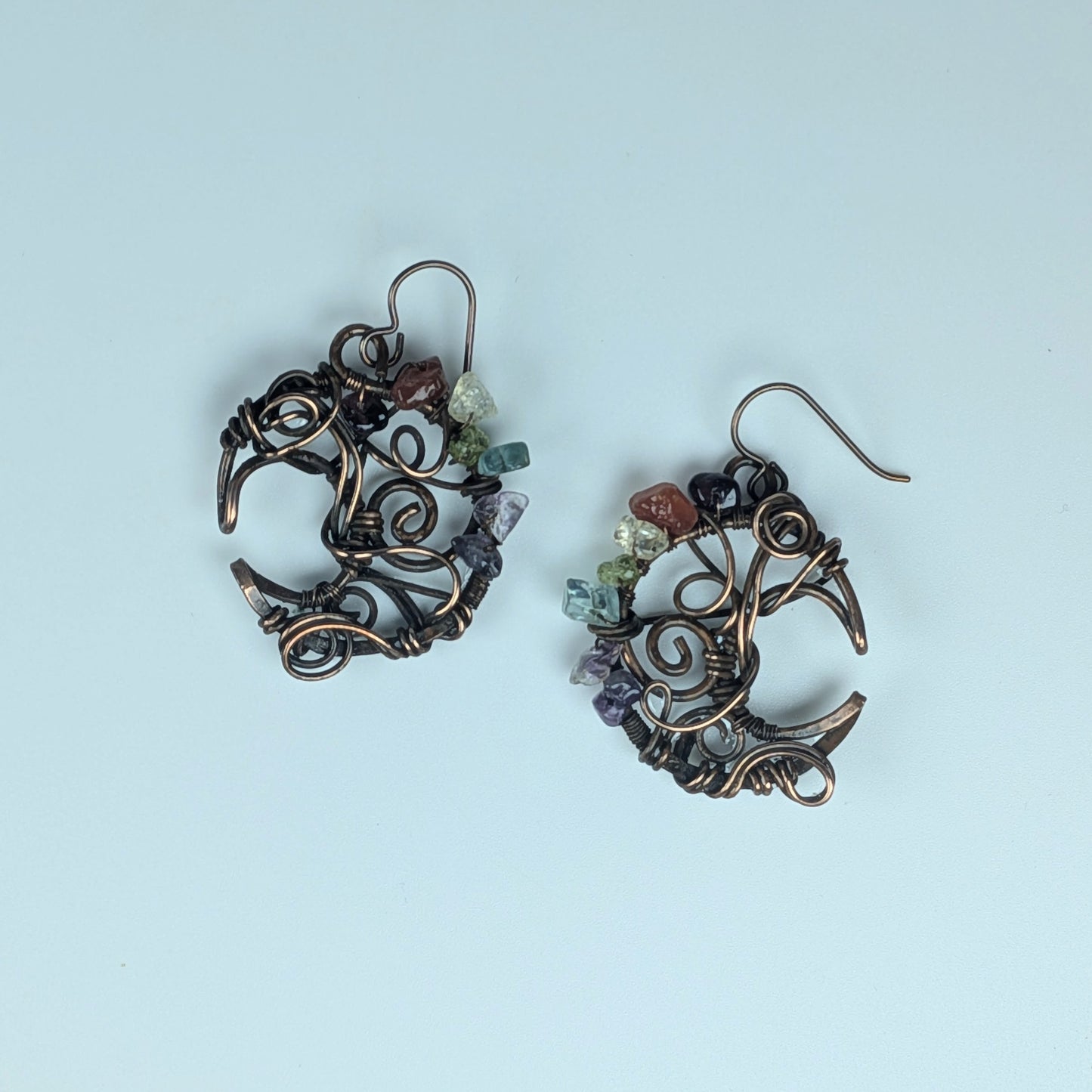 Rainbow Copper Moon Earrings