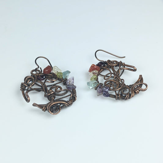 Rainbow Copper Moon Earrings