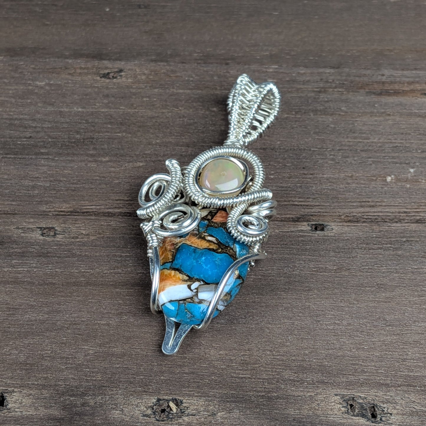 Spiny Oyster Turquoise Pendant with Opal Bead