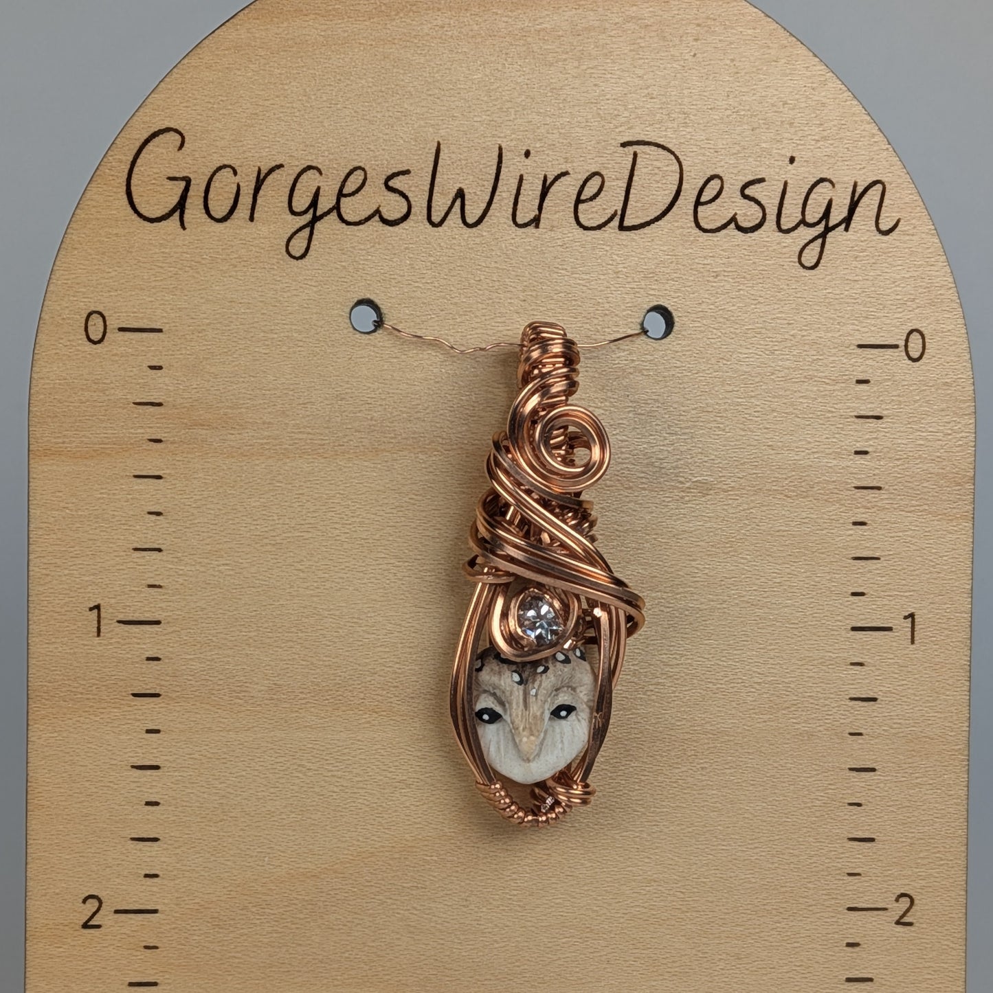 Micro Owl Pendant with White Topaz in Copper