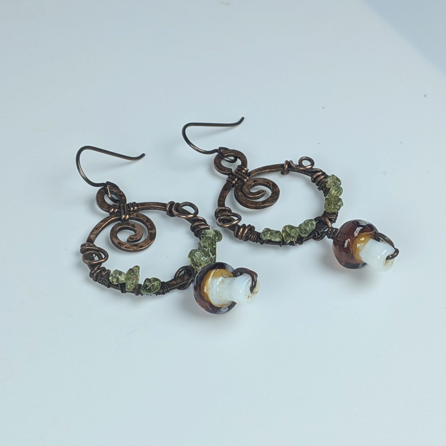 Mushroom Wreath Dangle Earrings with Peridot